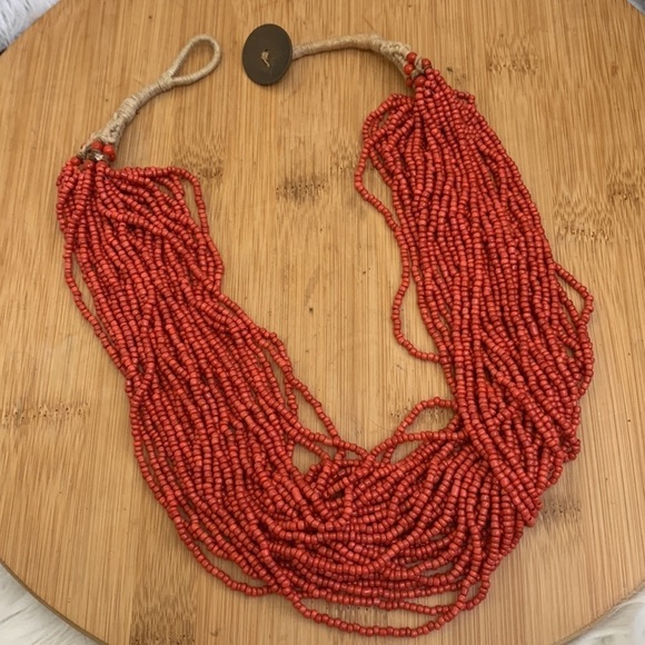 Vintage Konyak Naga Red Coral Colored Glass Seed Beads Multi Strand Necklace - Picture 1 of 15